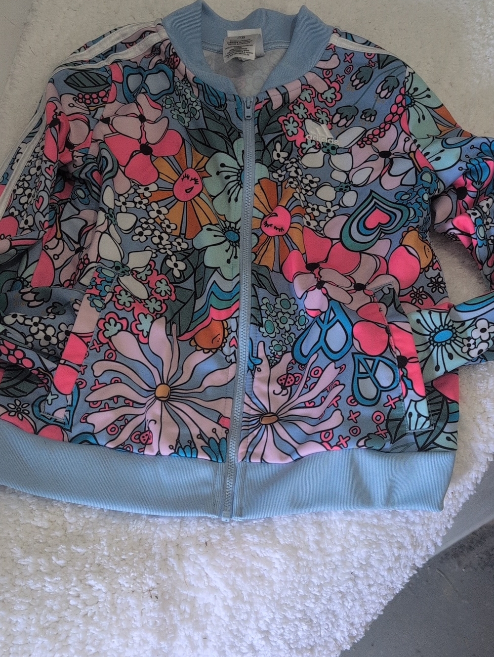 adidas Kids Floral Puffer Jacket - Light Blue Multi-Color